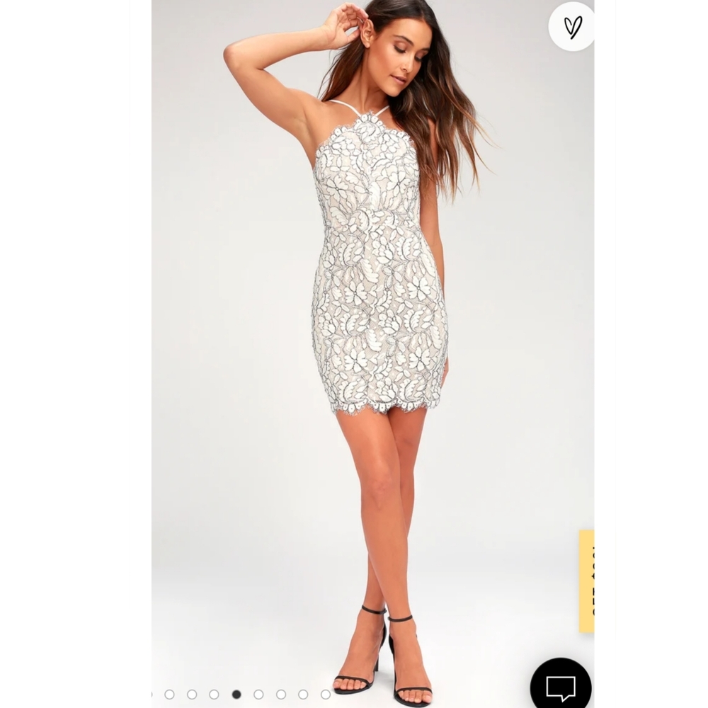 NWT Lulu's Delicate Darling Beige and Ivory Lace Bodycon Dress